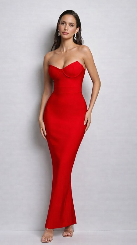 Strapless Bustier Maxi Dress White HV2981