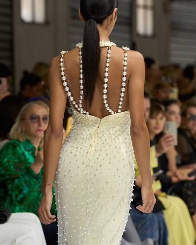 Halter Pearl Backless Maxi Dress Light Yellow HV2678