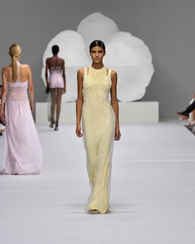 Halter Pearl Backless Maxi Dress Light Yellow HV2678