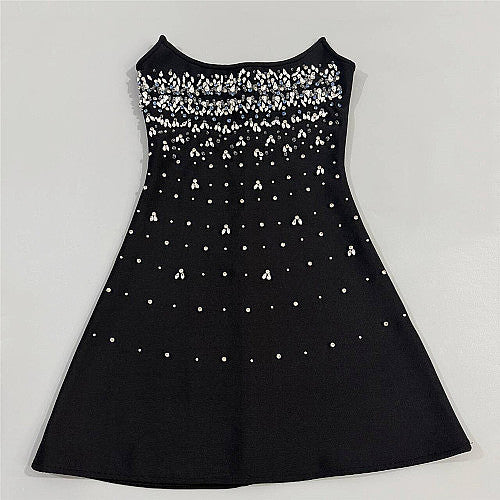Strapless Crystal Embellished A Line Dress Black HV2985