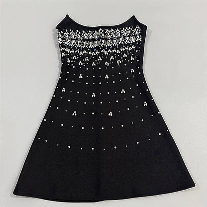 Strapless Crystal Embellished A Line Dress Black HV2985