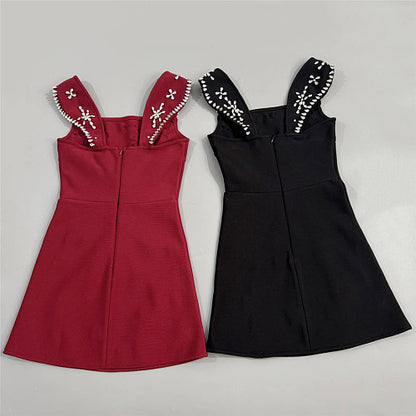 Crystal Embellished Mini Dress Black HV2986