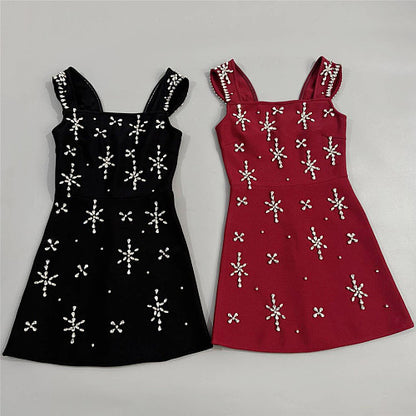 Crystal Embellished Mini Dress Black HV2986