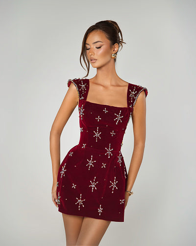 Crystal Embellished Mini Dress Black HV2986