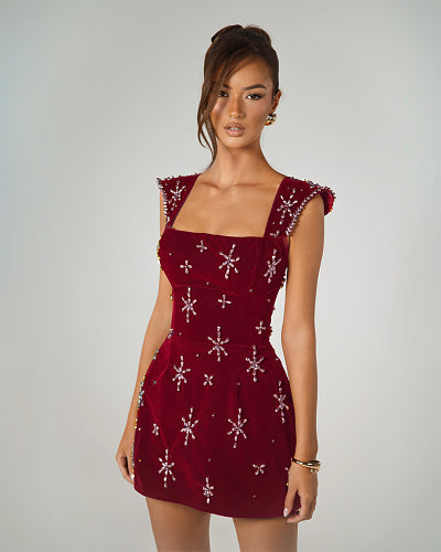 Crystal Embellished Mini Dress Black HV2986