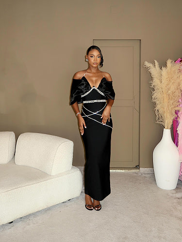 Bardot Crystal Bustier Maxi Dress Black HV2987