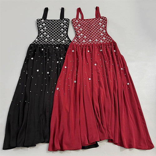 Crystal Embellished A Line Maxi Dress Dark Red HV2988