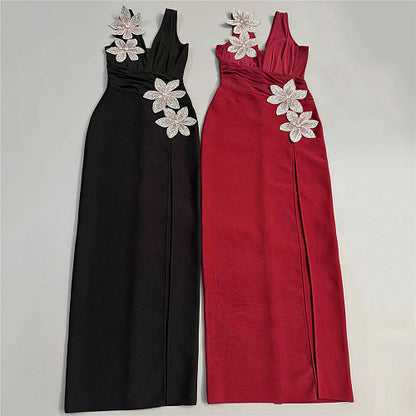 Floral Draped Maxi Dress Red HV2989