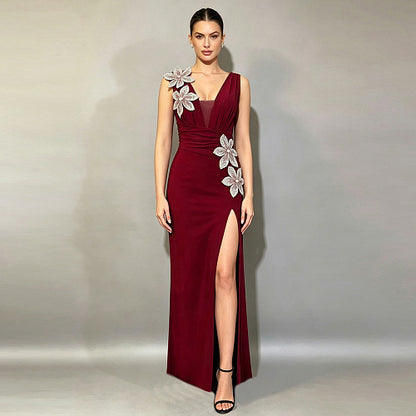 Floral Draped Maxi Dress Red HV2989
