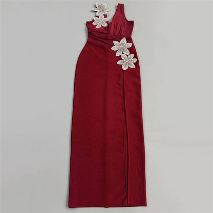 Floral Draped Maxi Dress Red HV2989