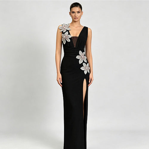 Floral Draped Maxi Dress Red HV2989