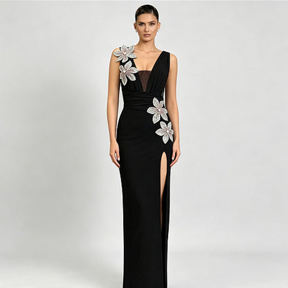 Floral Draped Maxi Dress Red HV2989