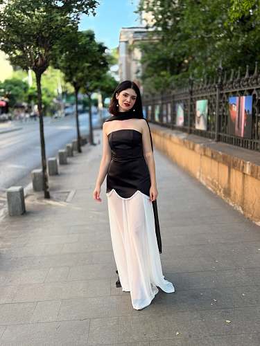 Strapless Pearl Detail A Line Maxi Dress Black White HV2992
