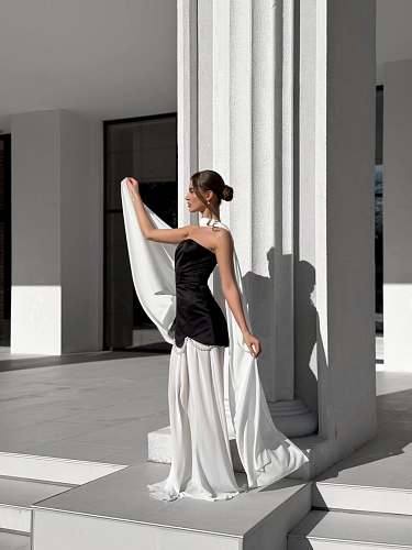 Strapless Pearl Detail A Line Maxi Dress Black White HV2992