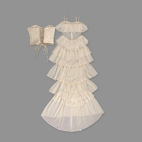 Corset Ruffle Maxi Dress Ivory HV2514