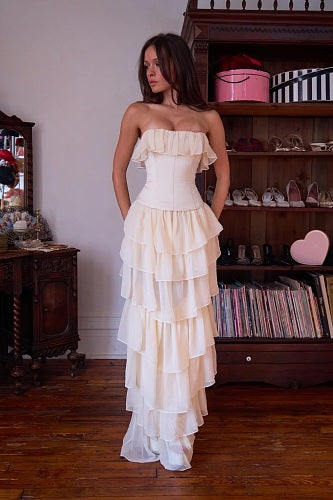 Corset Ruffle Maxi Dress Ivory HV2514