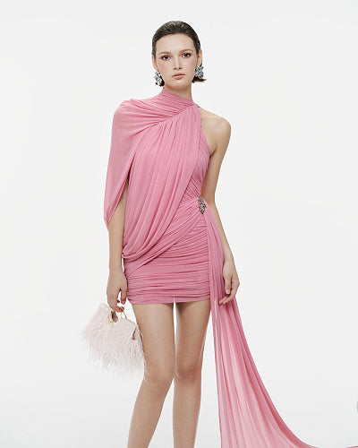 One Shoulder Draped Dress White HV0077