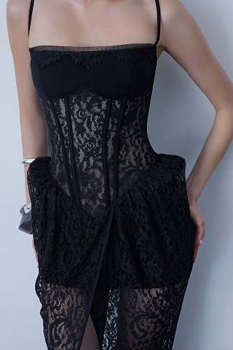 Structured Lace Maxi Dress Black HV2998