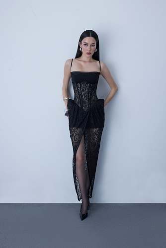 Structured Lace Maxi Dress Black HV2998