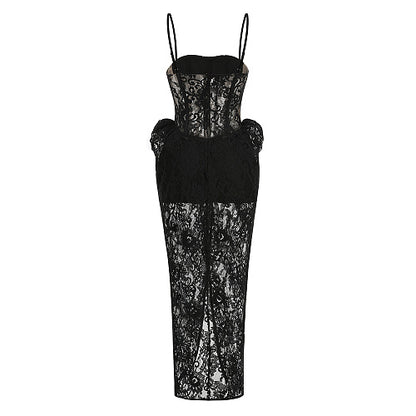 Structured Lace Maxi Dress Black HV2998