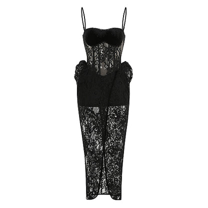 Structured Lace Maxi Dress Black HV2998