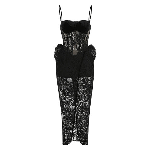Structured Lace Maxi Dress Black HV2998