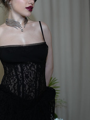 Structured Lace Maxi Dress Black HV2998