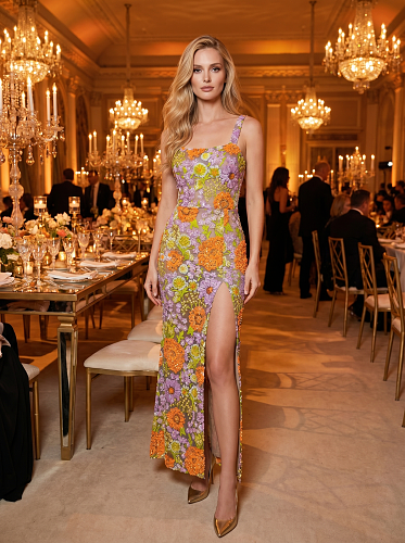 Floral Embroidered Maxi Dress Purple Green Orange HV3000