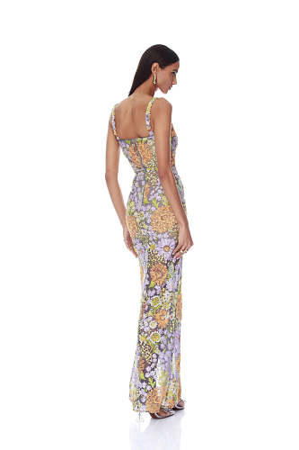 Floral Embroidered Maxi Dress Purple Green Orange HV3000