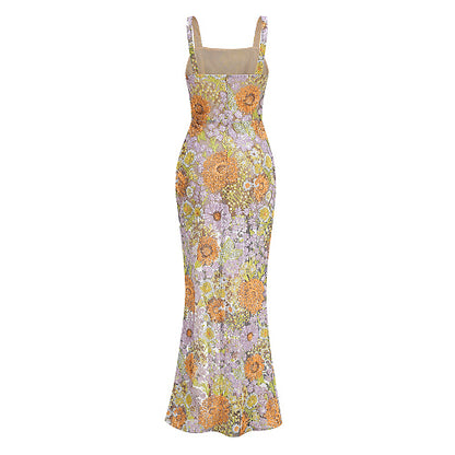 Floral Embroidered Maxi Dress Purple Green Orange HV3000
