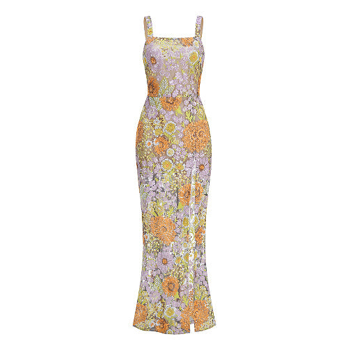 Floral Embroidered Maxi Dress Purple Green Orange HV3000