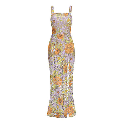 Floral Embroidered Maxi Dress Purple Green Orange HV3000