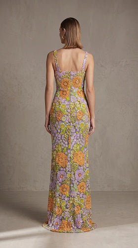 Floral Embroidered Maxi Dress Purple Green Orange HV3000
