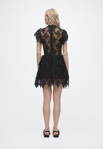 Lace Ruffle A Line Dress Black HV3001