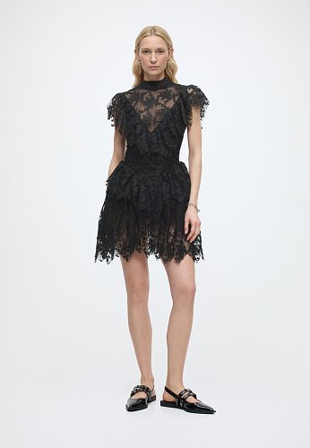Lace Ruffle A Line Dress Black HV3001