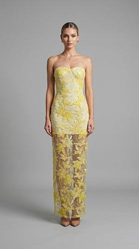 Strapless Sequin Lace Maxi Dress Ivory HV3002