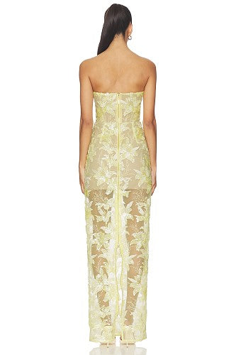 Strapless Sequin Lace Maxi Dress Ivory HV3002