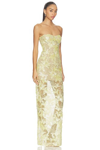 Strapless Sequin Lace Maxi Dress Ivory HV3002