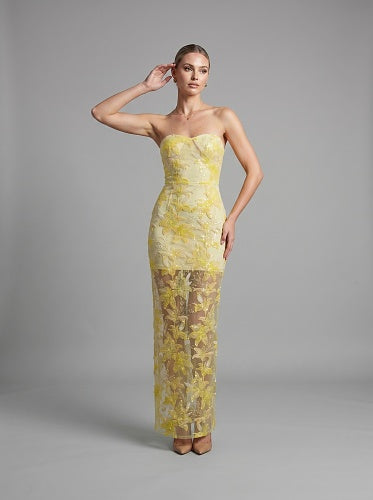 Strapless Sequin Lace Maxi Dress Ivory HV3002