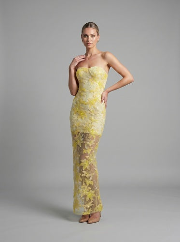 Strapless Sequin Lace Maxi Dress Ivory HV3002