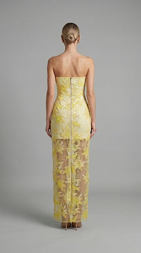 Strapless Sequin Lace Maxi Dress Ivory HV3002