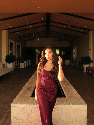 Draped Corset Maxi Dress burgundy HV0071