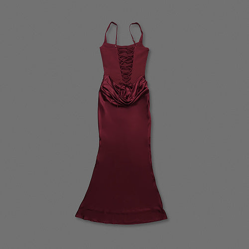 Draped Corset Maxi Dress burgundy HV0071