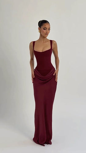 Draped Corset Maxi Dress burgundy HV0071