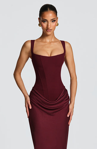 Draped Corset Maxi Dress burgundy HV0071