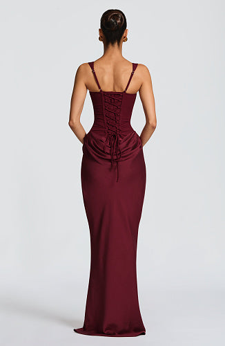 Draped Corset Maxi Dress burgundy HV0071