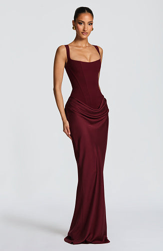 Draped Corset Maxi Dress burgundy HV0071