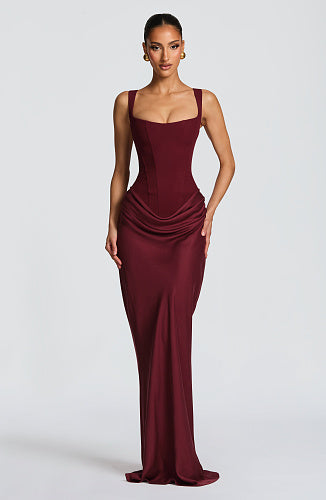 Draped Corset Maxi Dress burgundy HV0071