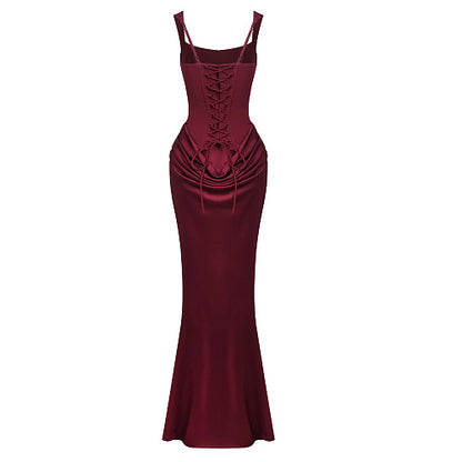 Draped Corset Maxi Dress burgundy HV0071