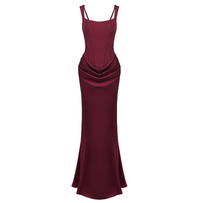 Draped Corset Maxi Dress burgundy HV0071